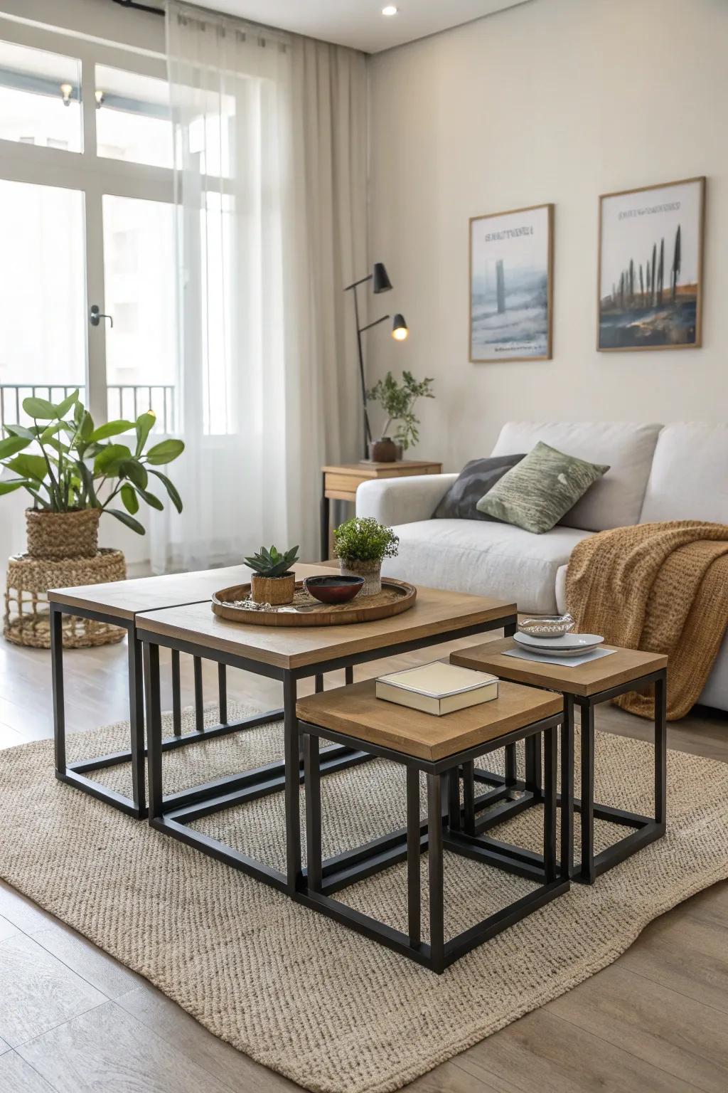 Nesting tables offer clever seating solutions.