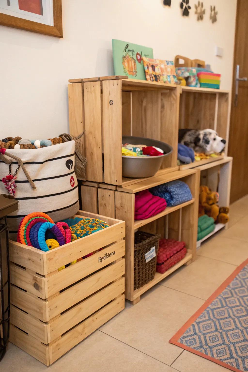 Organize your pet's essentials with a crate station.