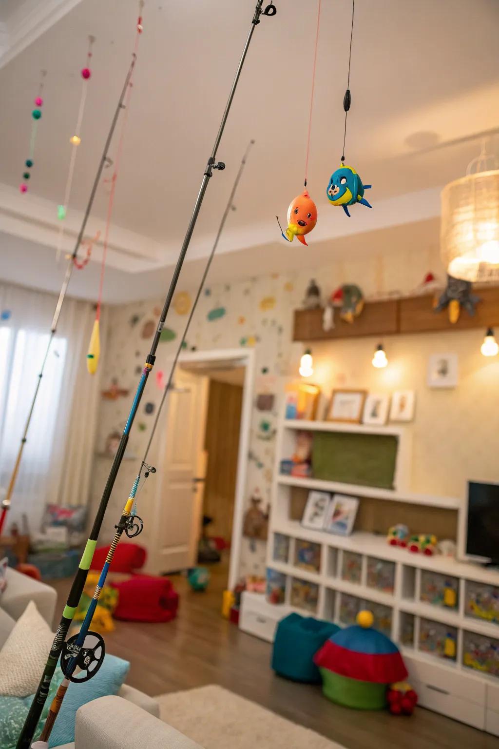 Fishing rods bring adventure and fun to a child’s room.