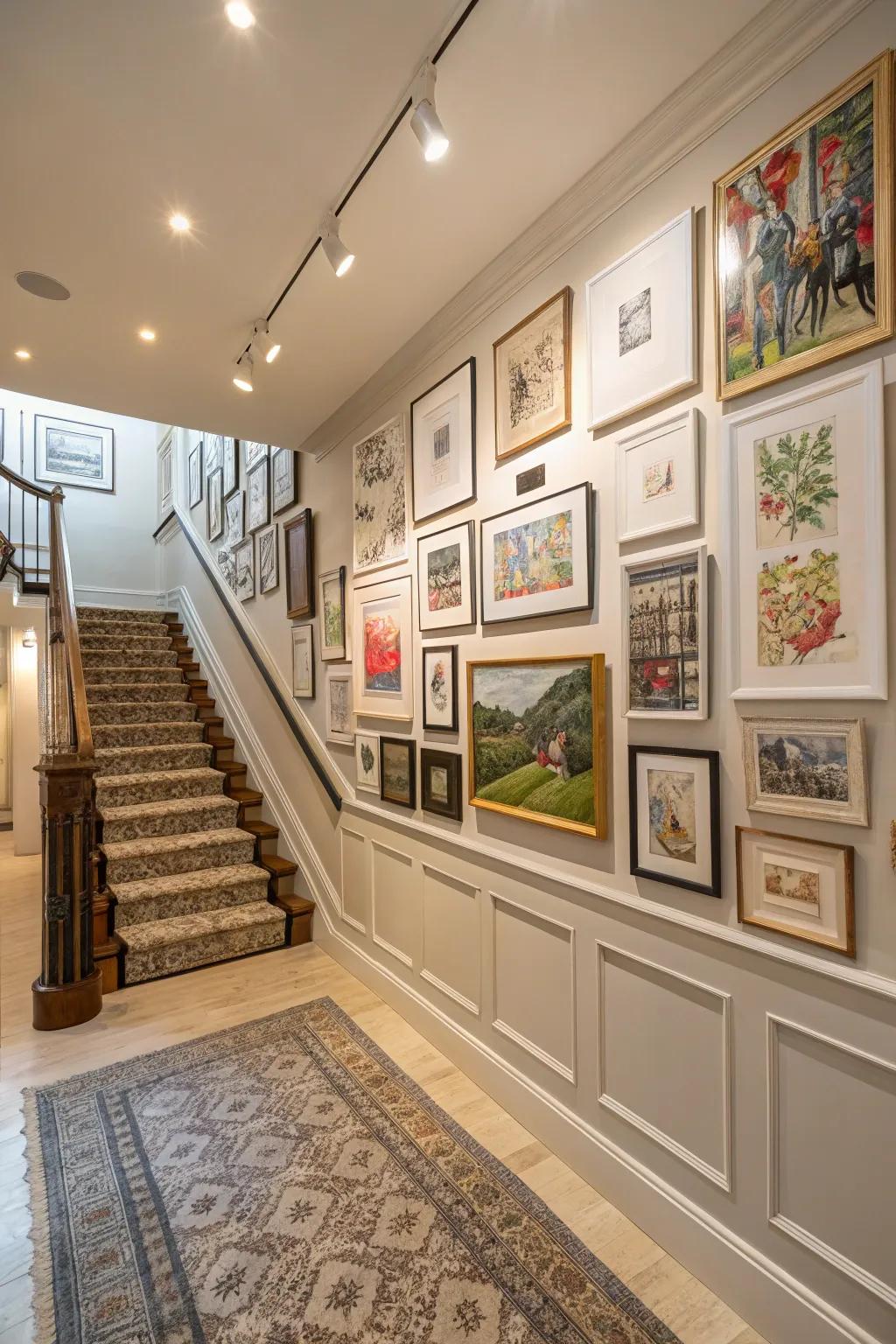 A gallery wall adds personal touches to the foyer.