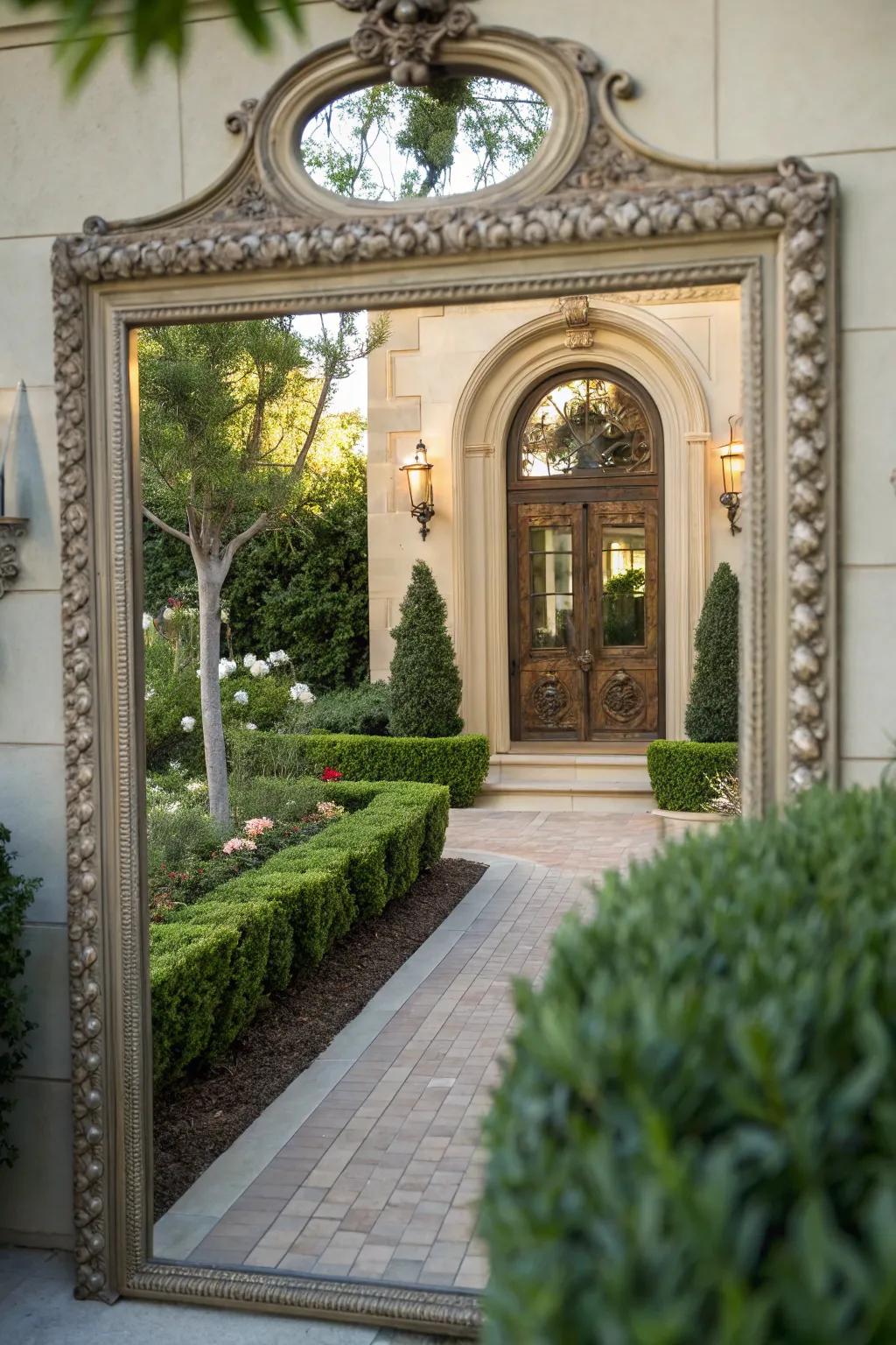 A decorative mirror that adds depth and elegance to the entrance.