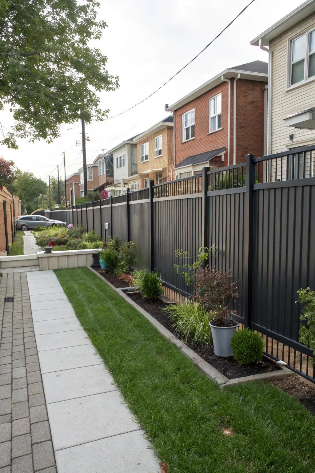 Metal panel fences offer a sleek, industrial look.