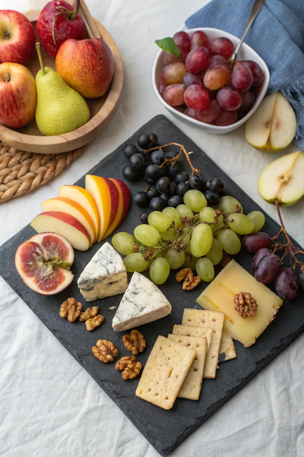 A harmonious blend of fruits and cheeses for a sophisticated touch.