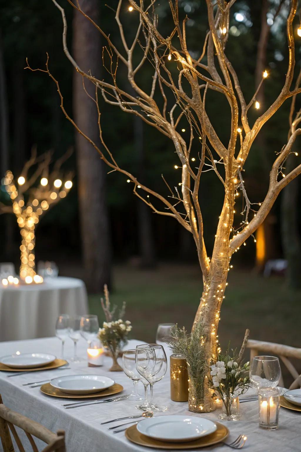 Magically bewitching gilded twigs featuring fairy lights.