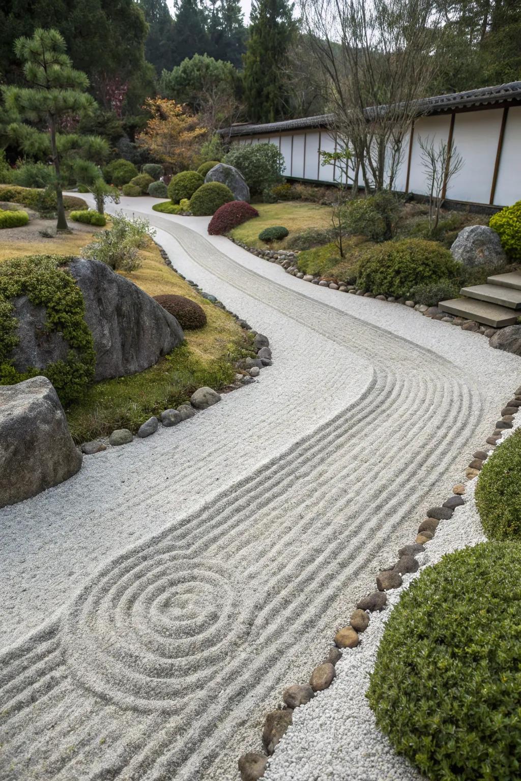 Zen garden elements create a peaceful ambiance.