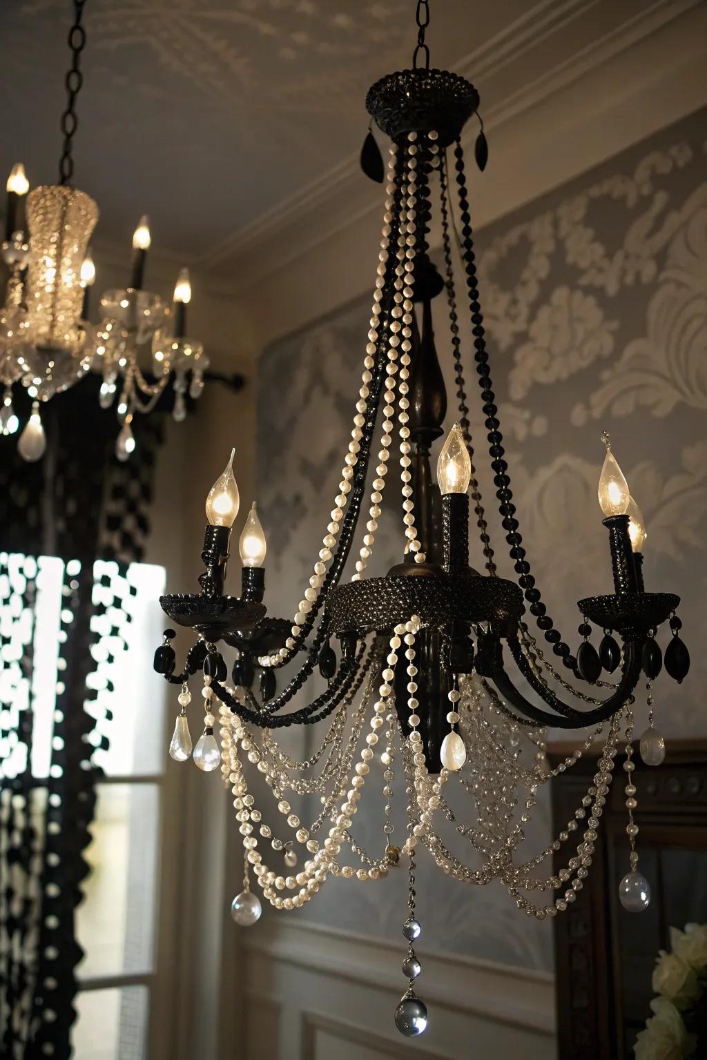 Orbs and pearls impart a gothic twist to your chandelier.