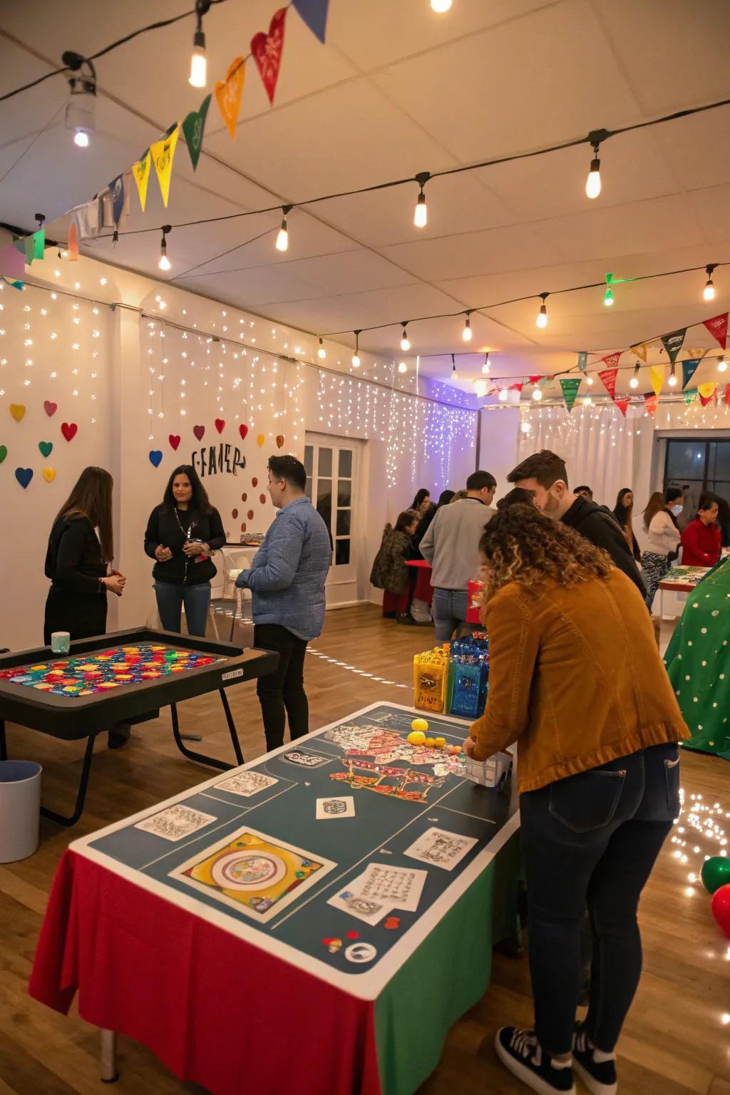 An engaging indoor party with an interactive game station.