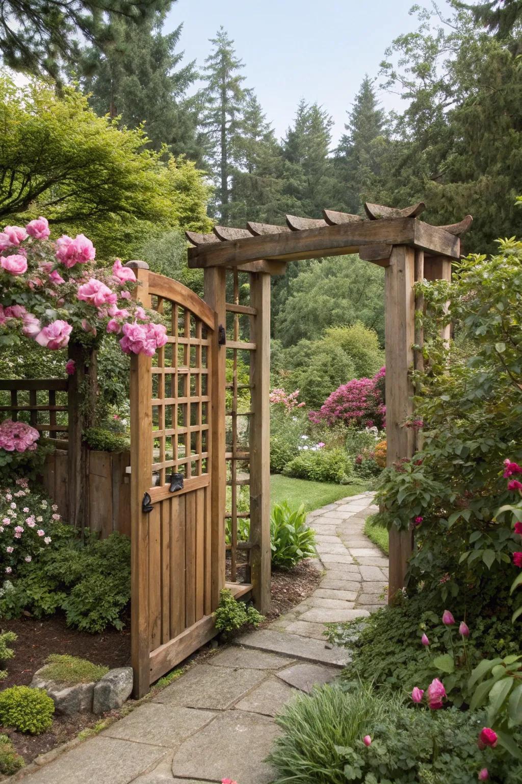 A cedar entrance that merges effortlessly with the environment.