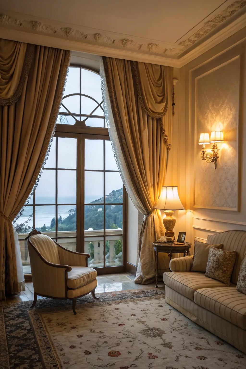 Sumptuous curtains add a luxurious feel.