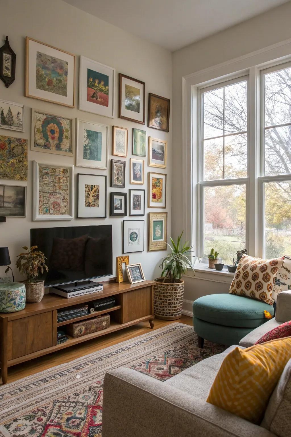 Personalize your space with a gallery wall around your picture window.