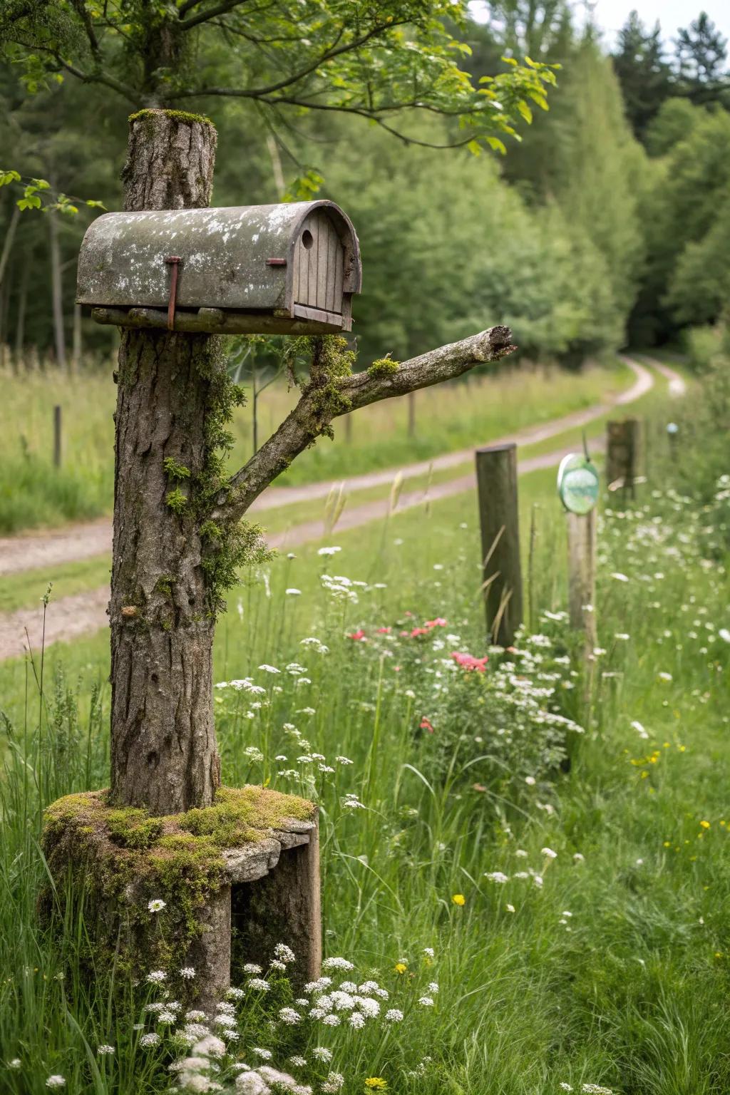 Branch mailbox posts offer an enchanting and whimsical design.