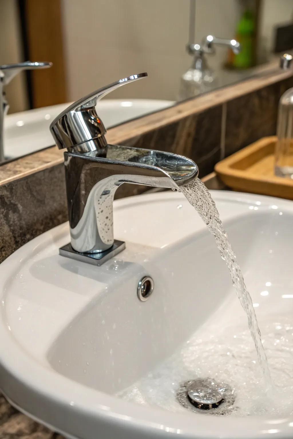 Waterfall faucets add a touch of luxury and tranquility.