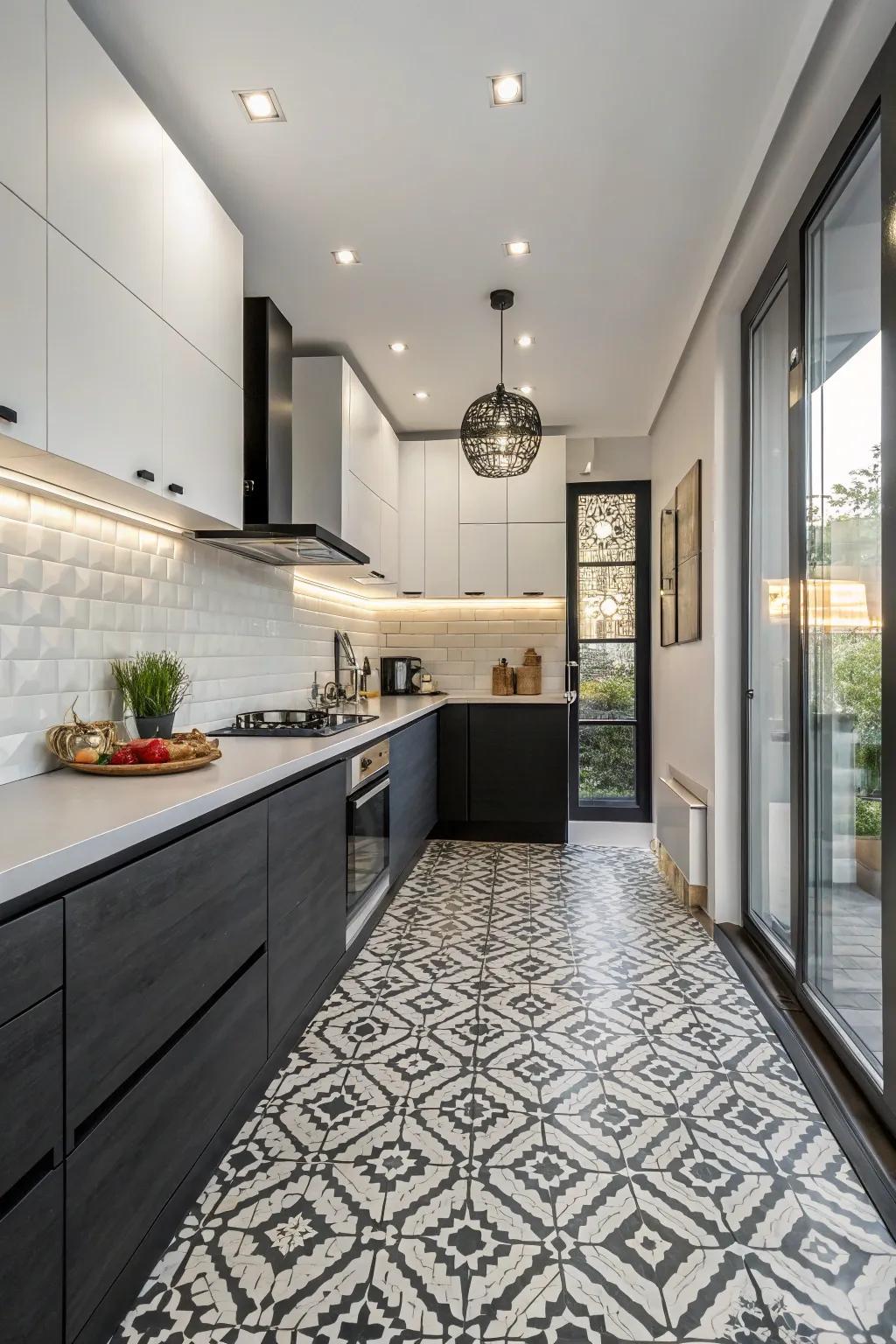 Textured tiles bring depth and intrigue to this kitchen.