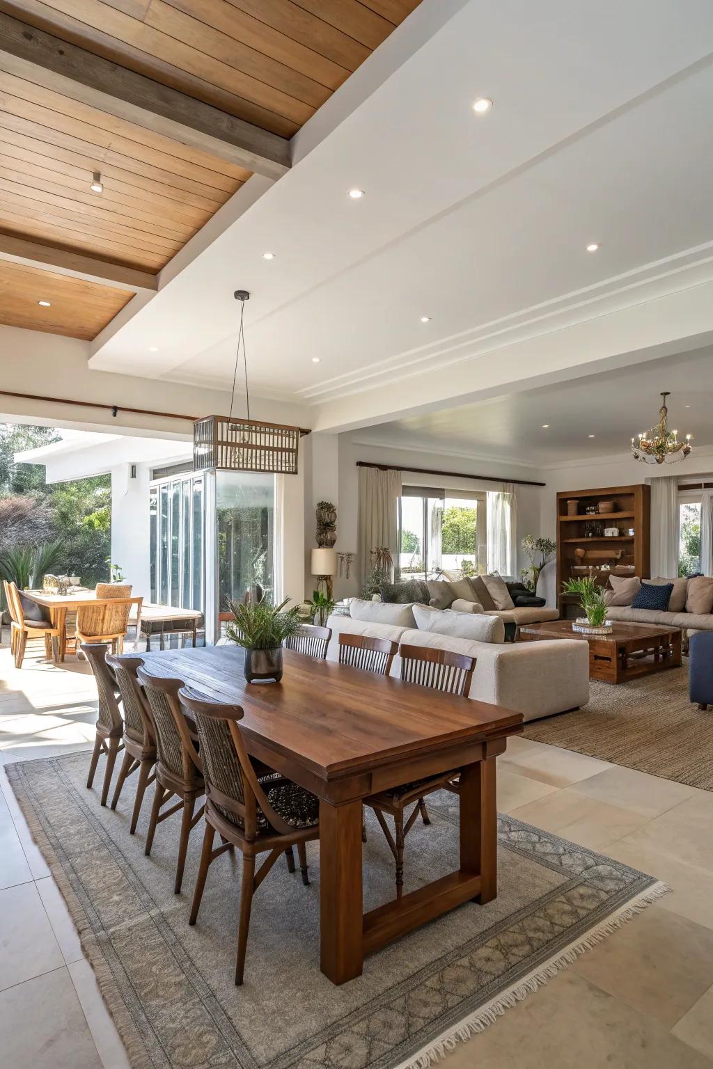 An open floor plan enhances flow and interaction in the dining space.