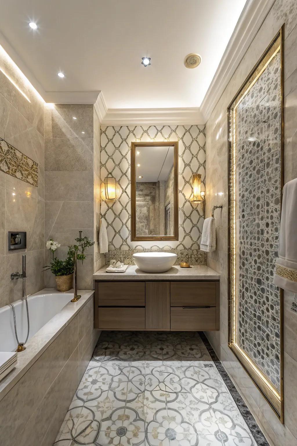 Elaborate tiles add a touch of artistry to this bathroom.