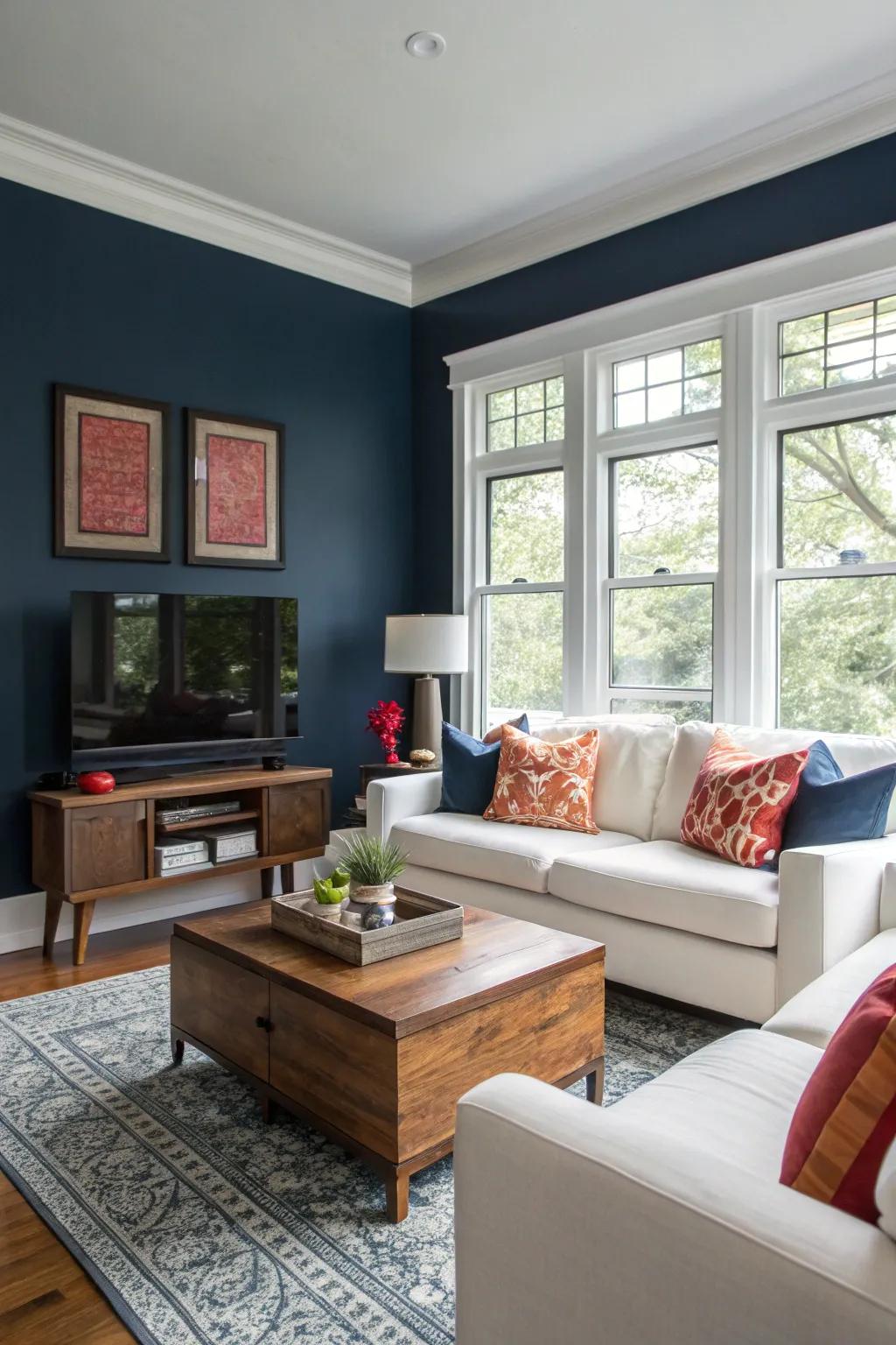 Mixing navy with other colors creates a dynamic look.