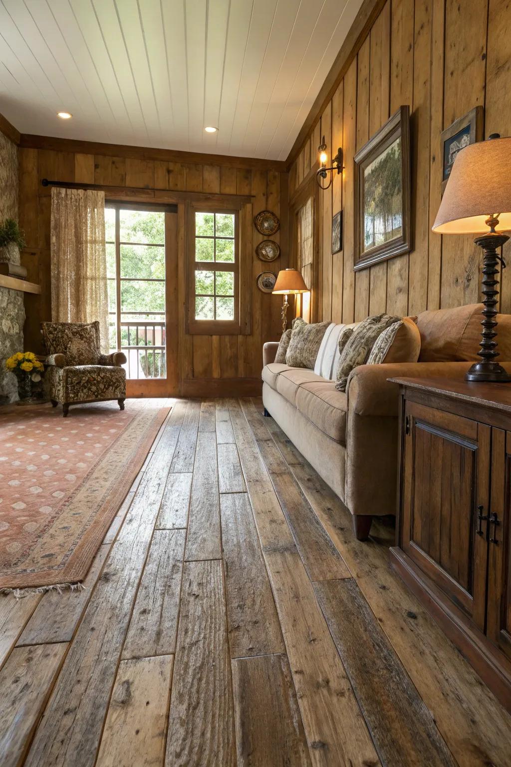 Weathered wood adds rustic character.