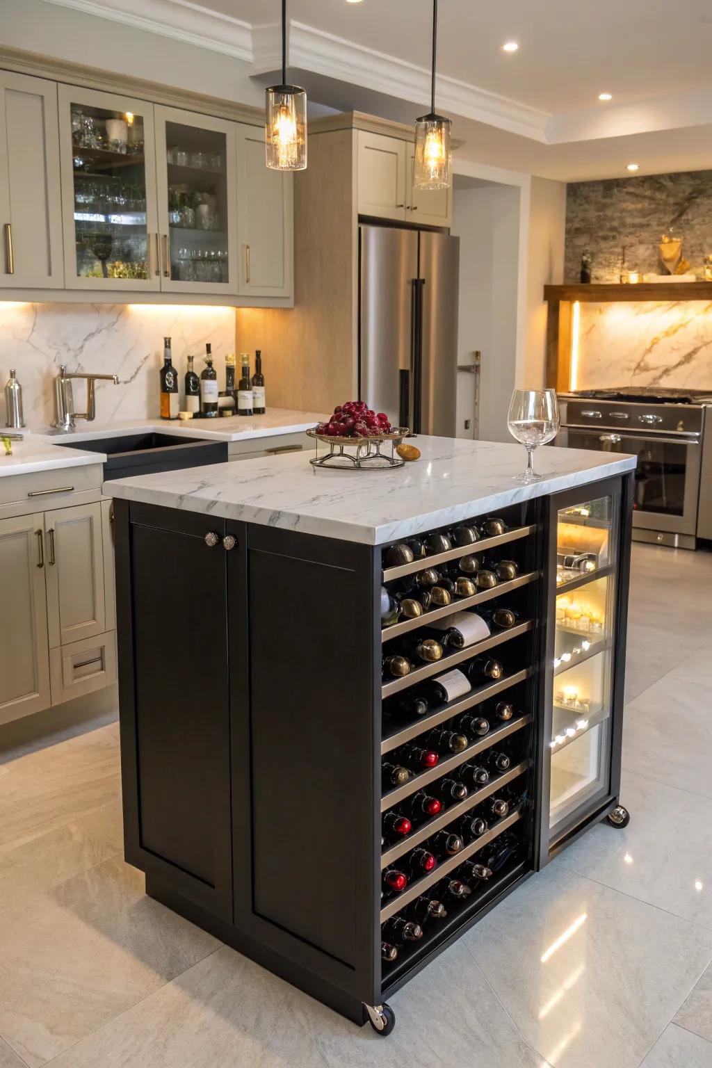 An elegant wine rack kitchen island