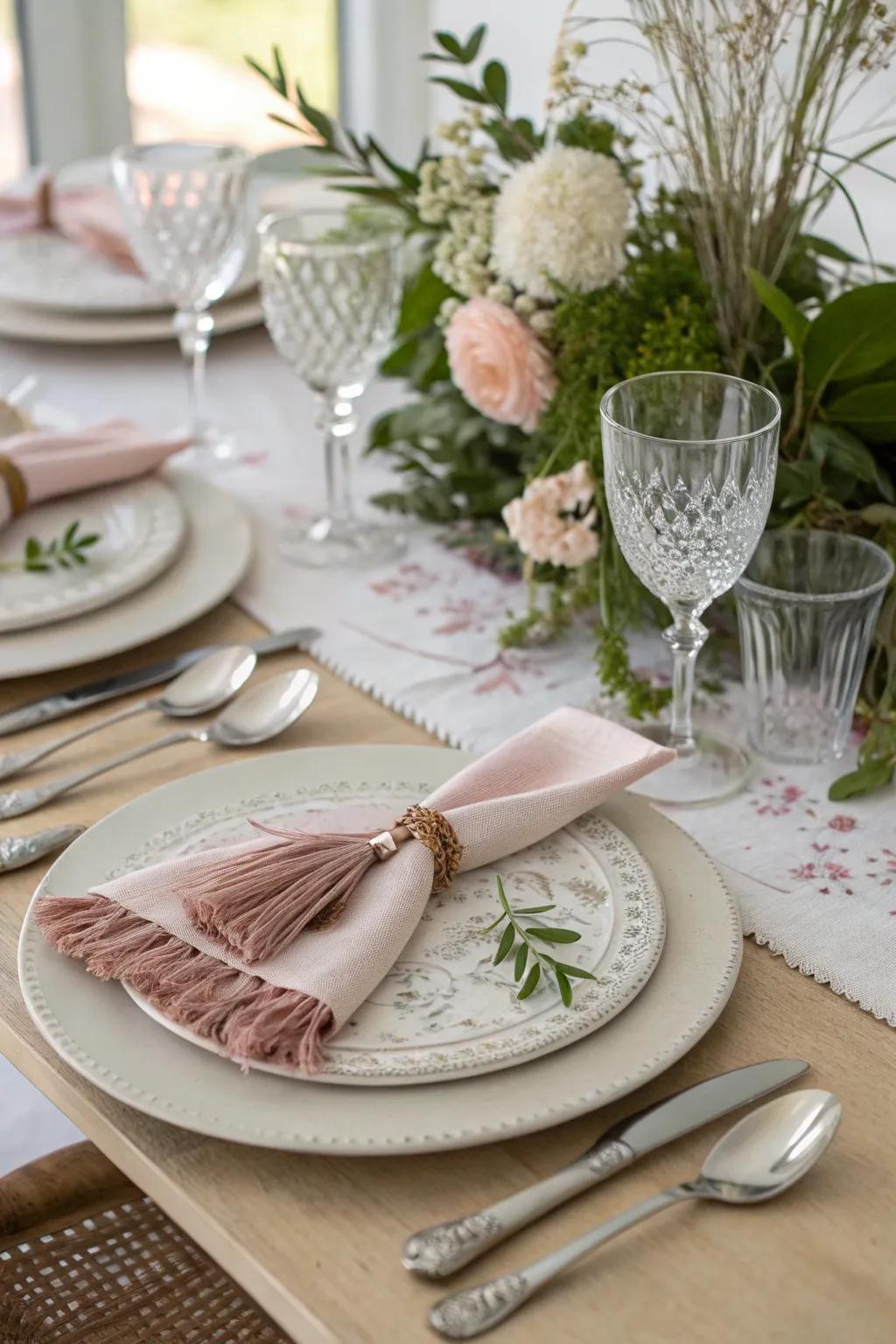 The Tassel Tie fold adds a touch of sophistication to your dining decor.