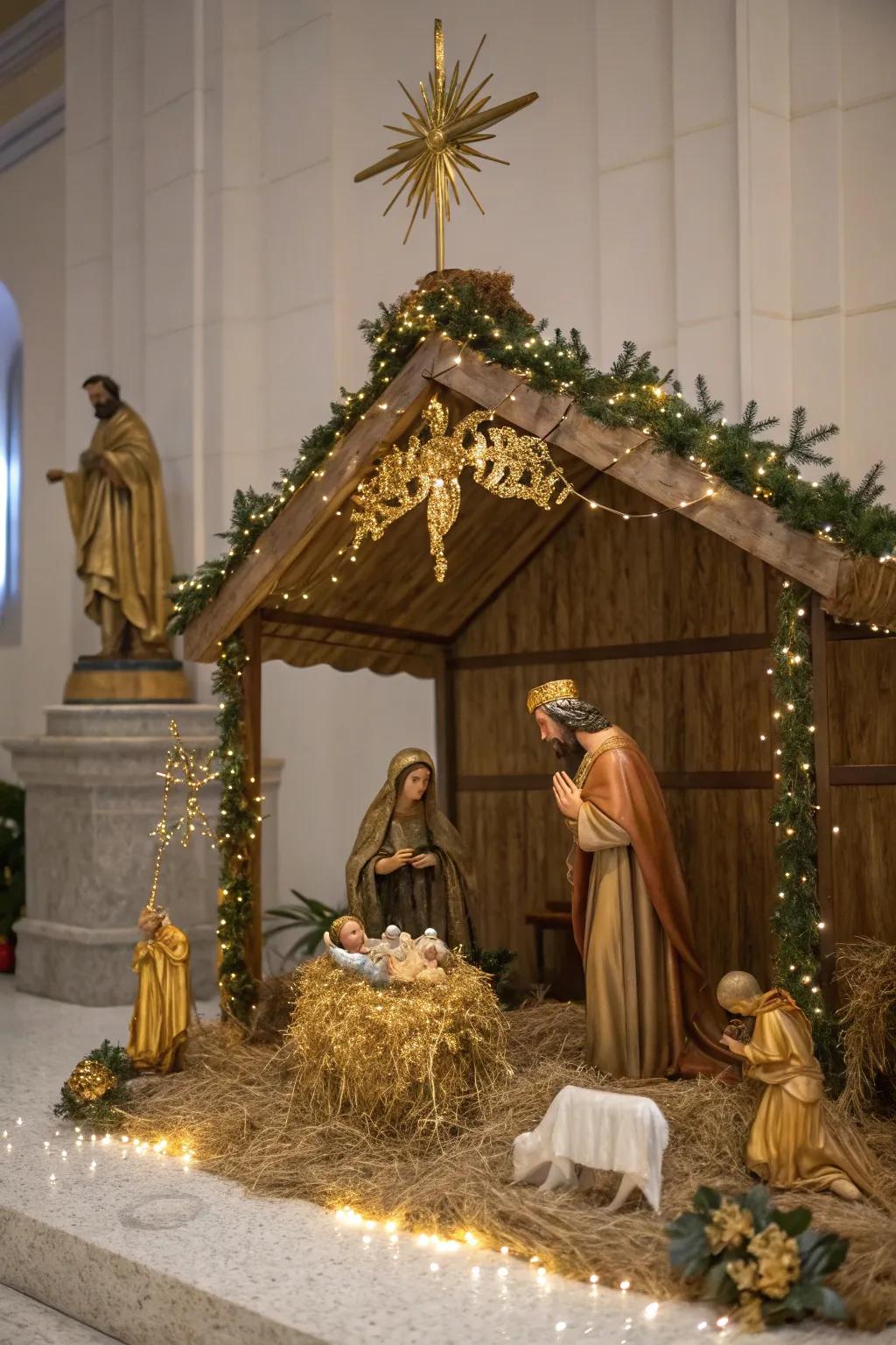 Golden accents add a touch of elegance to your nativity scene.