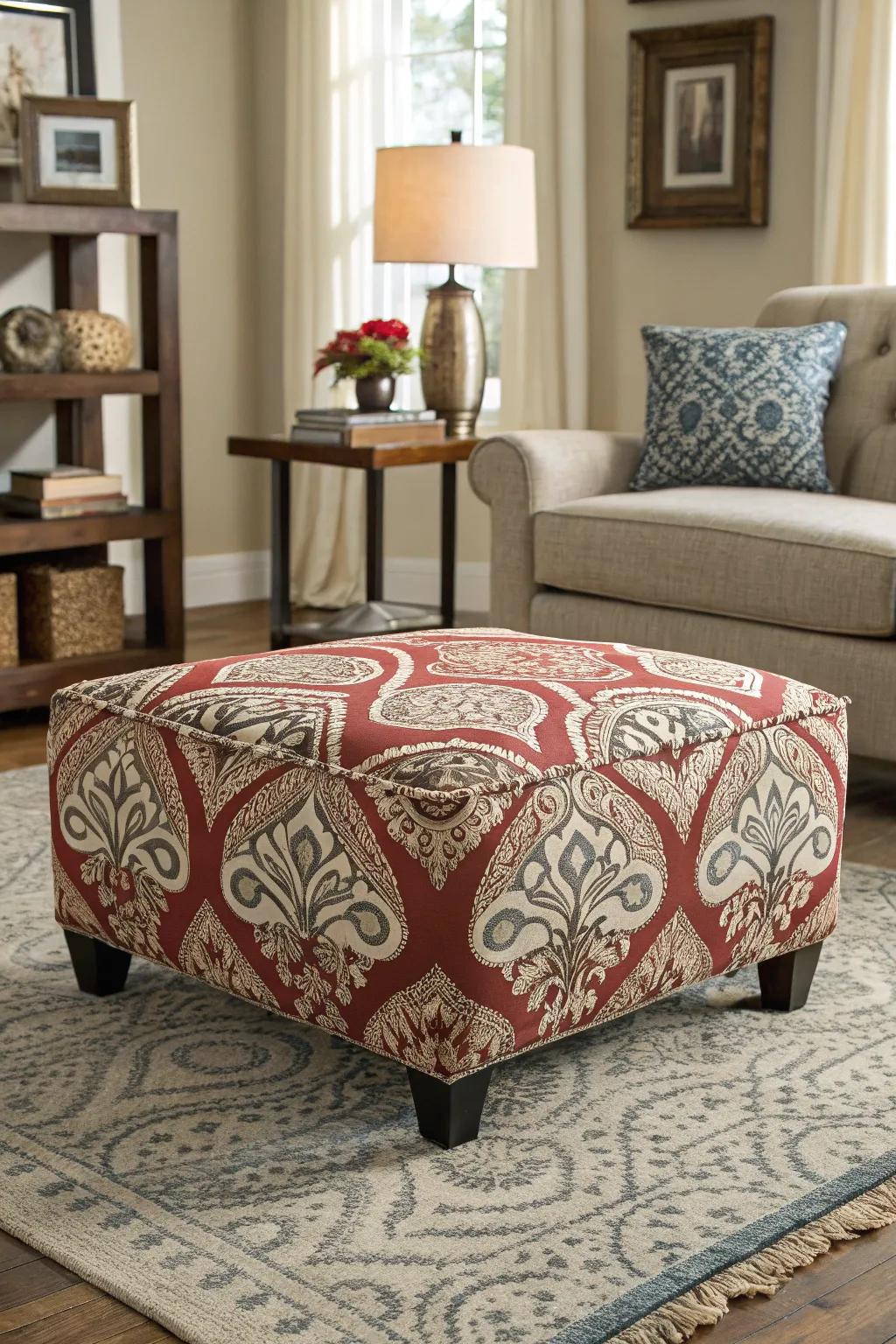 Patterned ottoman adding visual interest