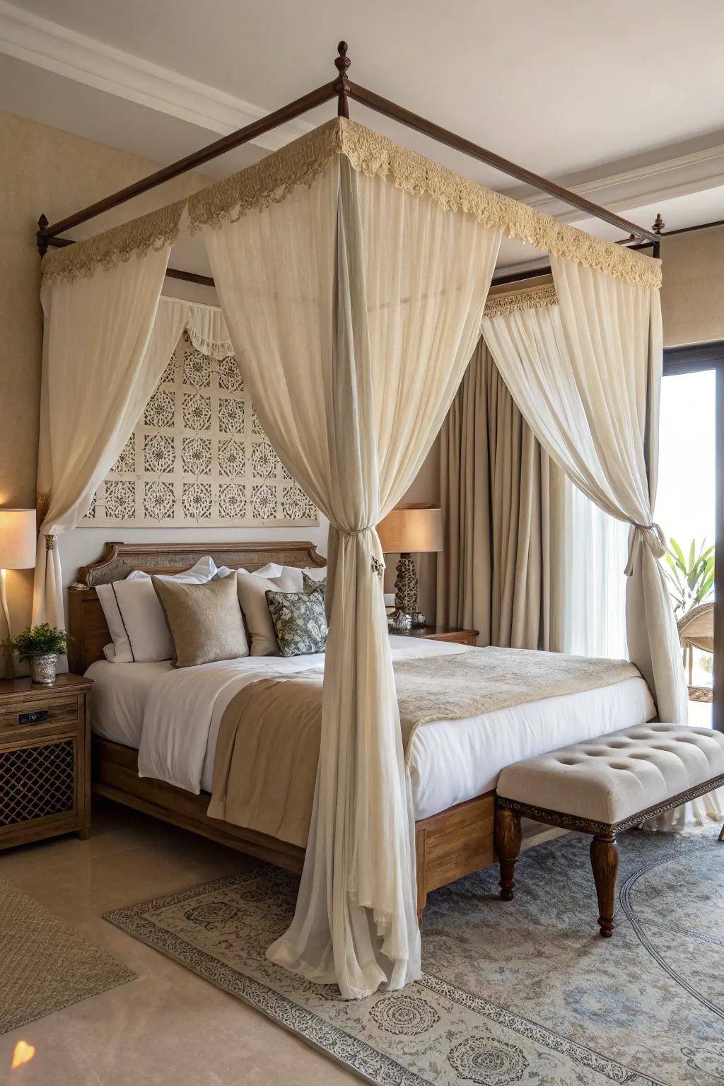 Introduce elegance with a stunning canopy bed.