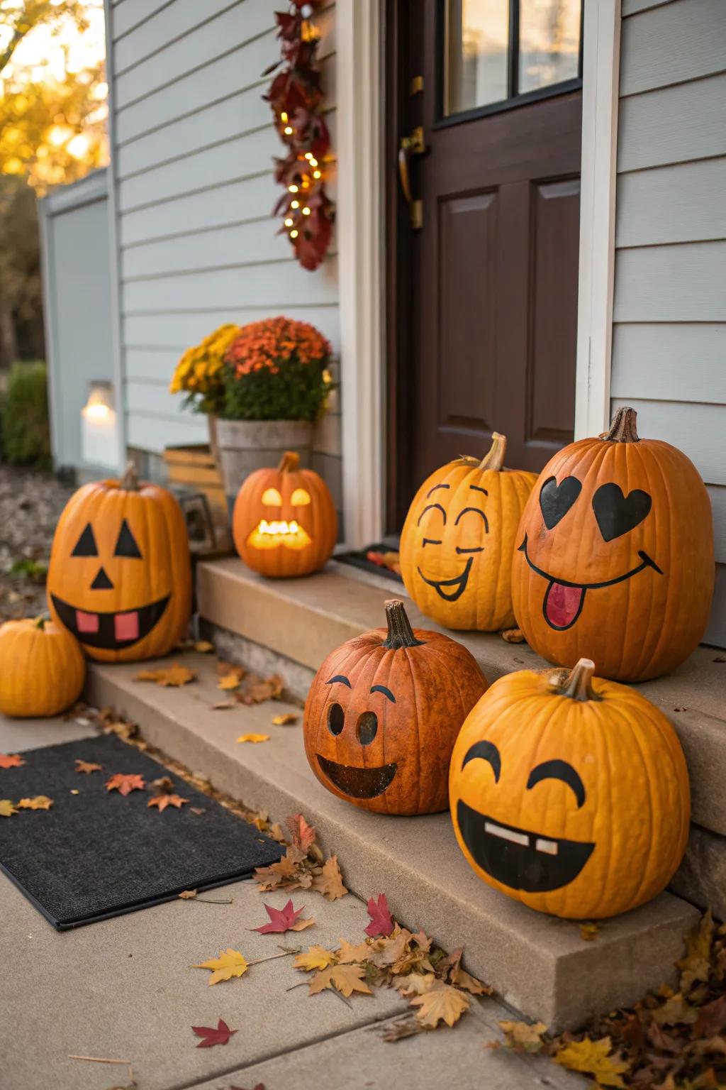 Playful emoji pumpkins that spread smiles all around.