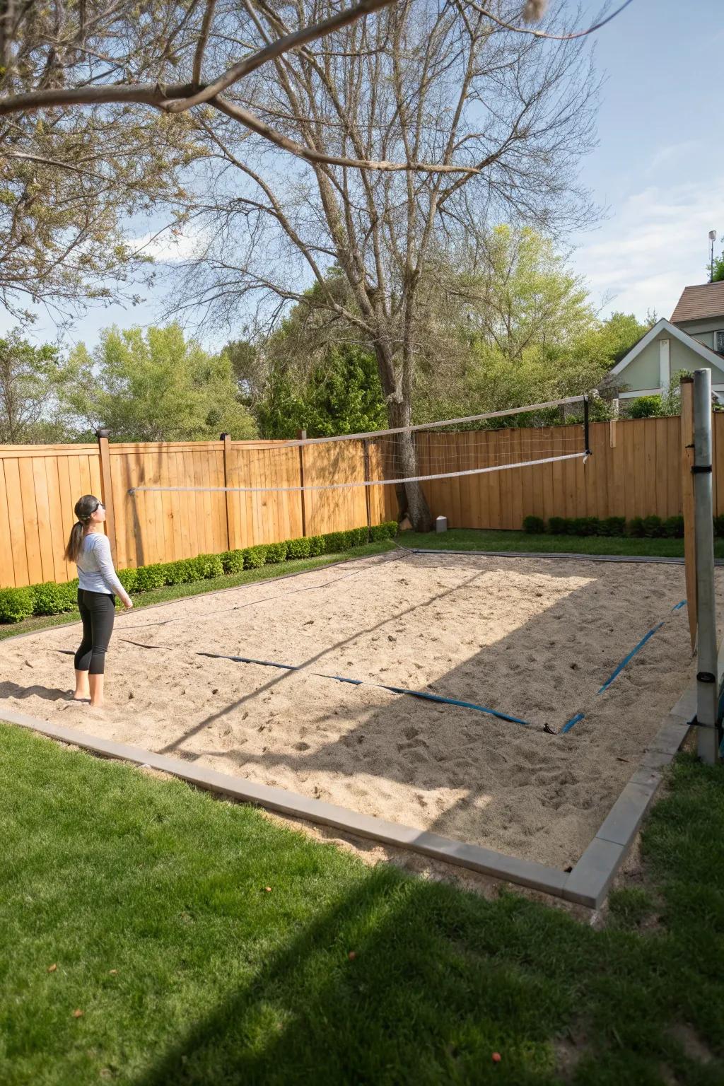 Get active with a backyard sand volleyball court.