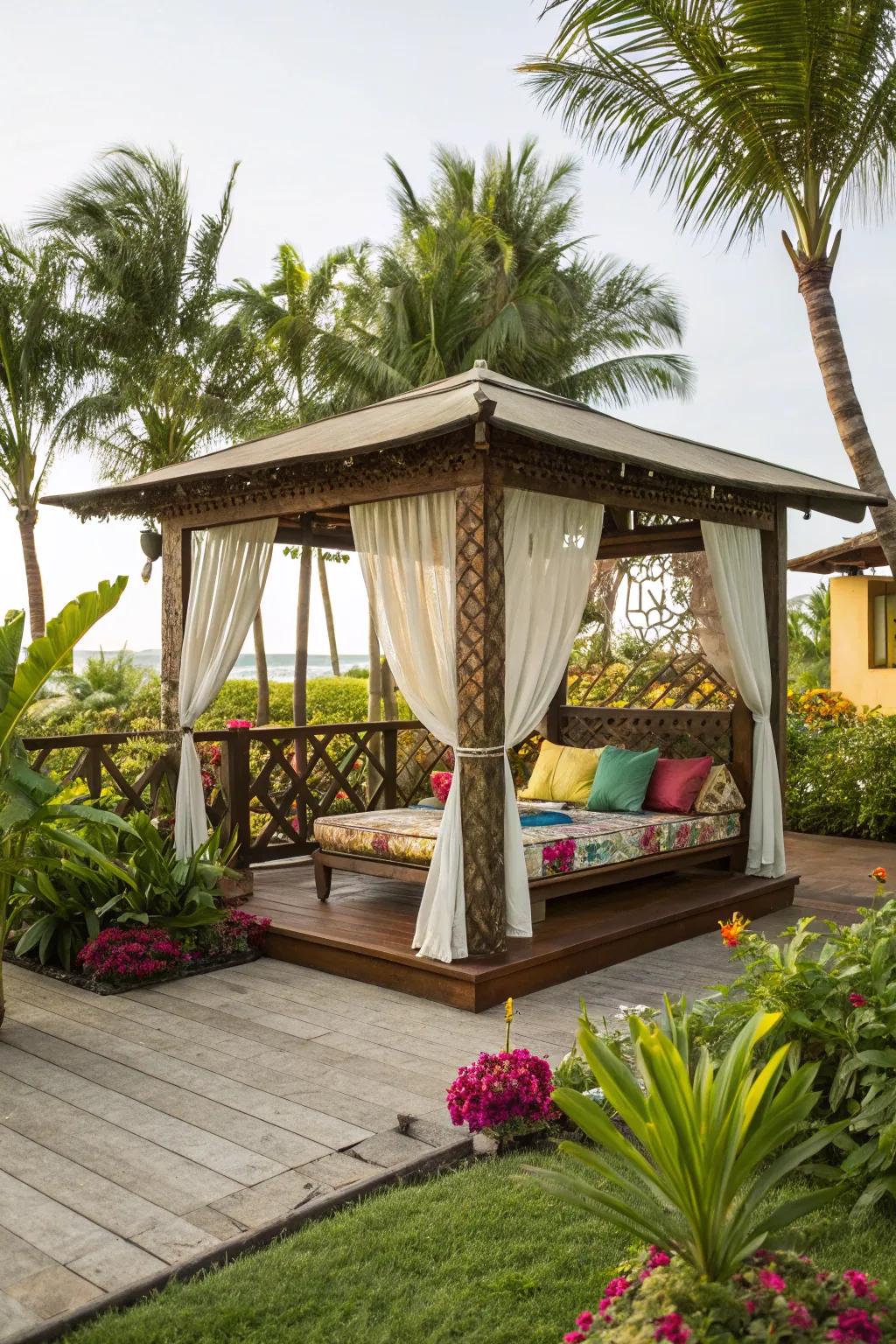 Cabanas create a tropical retreat right at home.