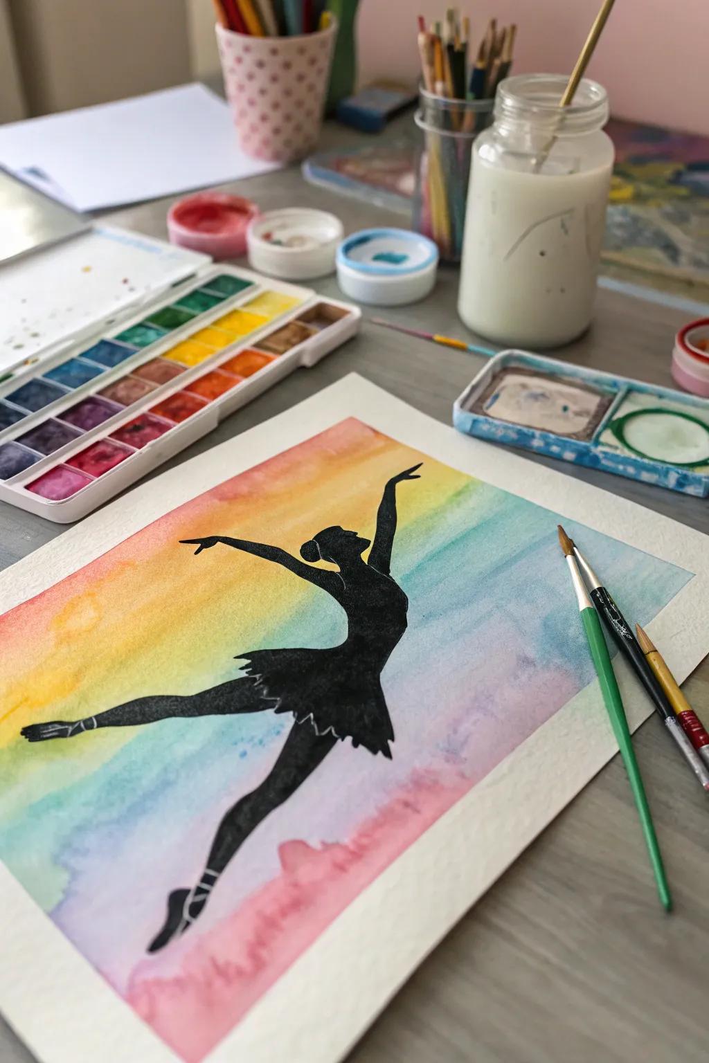 An abstract dancer silhouette brings unique flair to the workspace.