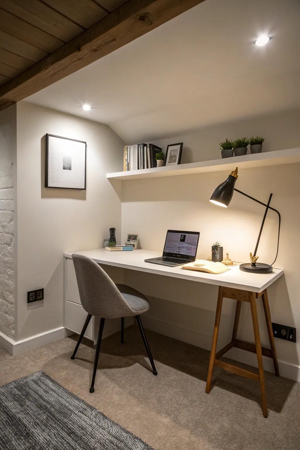 Craft a functional workspace with a built-in desk.