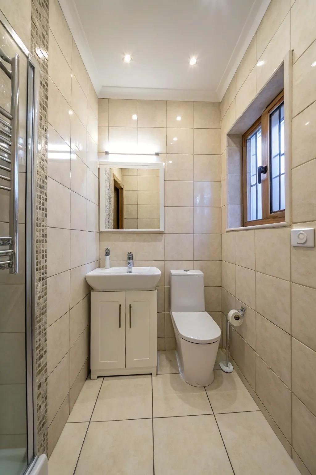 Large tiles contribute to a sense of continuity and spaciousness.