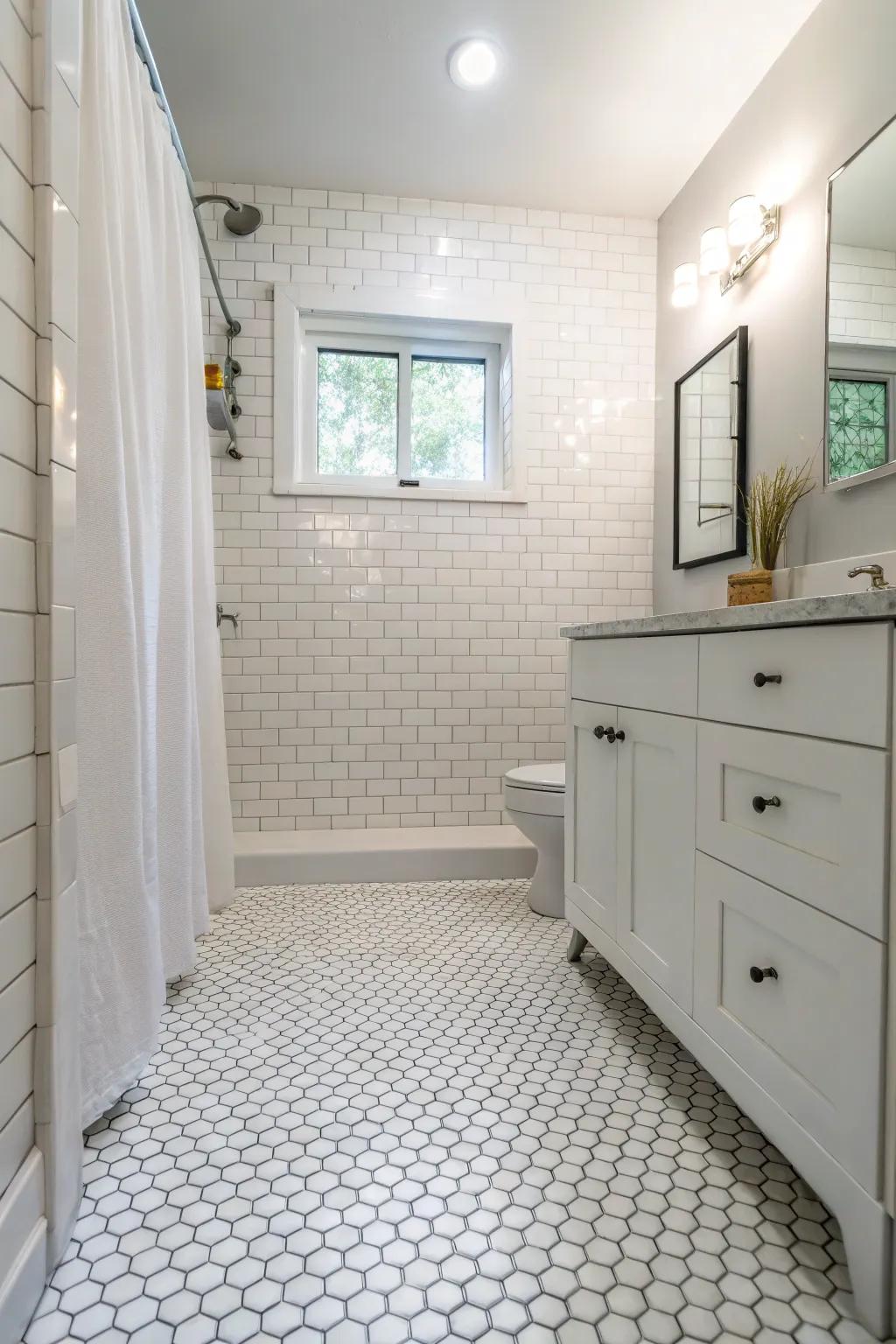 Penny tiles bring classic charm and texture to small spaces.