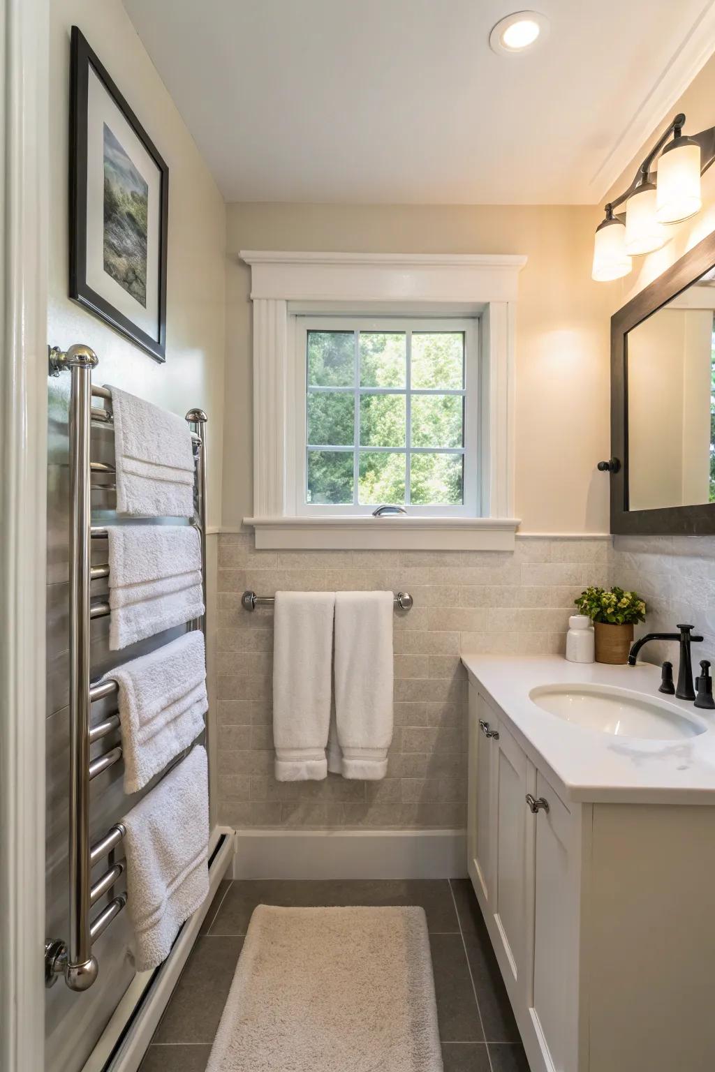 Magnetic towel bars present a modern and minimalist stowing choice.