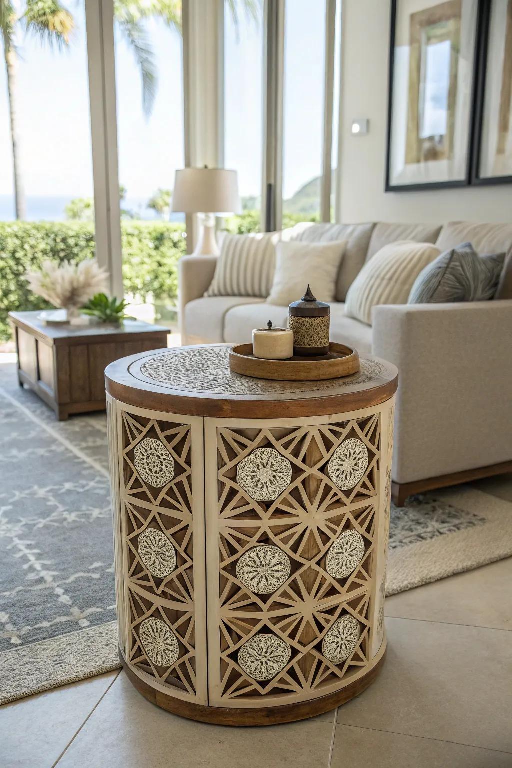 Geometric patterns add a contemporary twist to this living room.