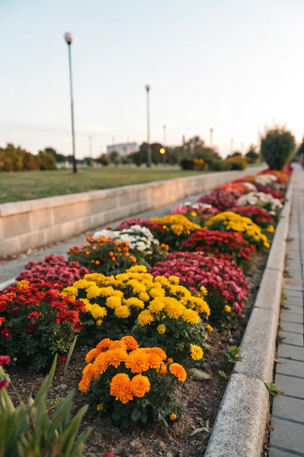 A striking small flower bed featuring a bold color block effect.