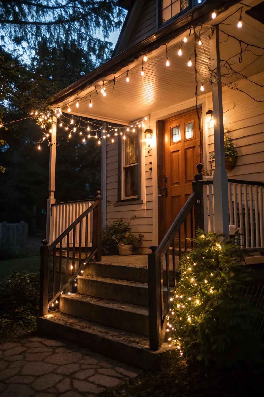 String lights add enchantment to your evening porch experience.