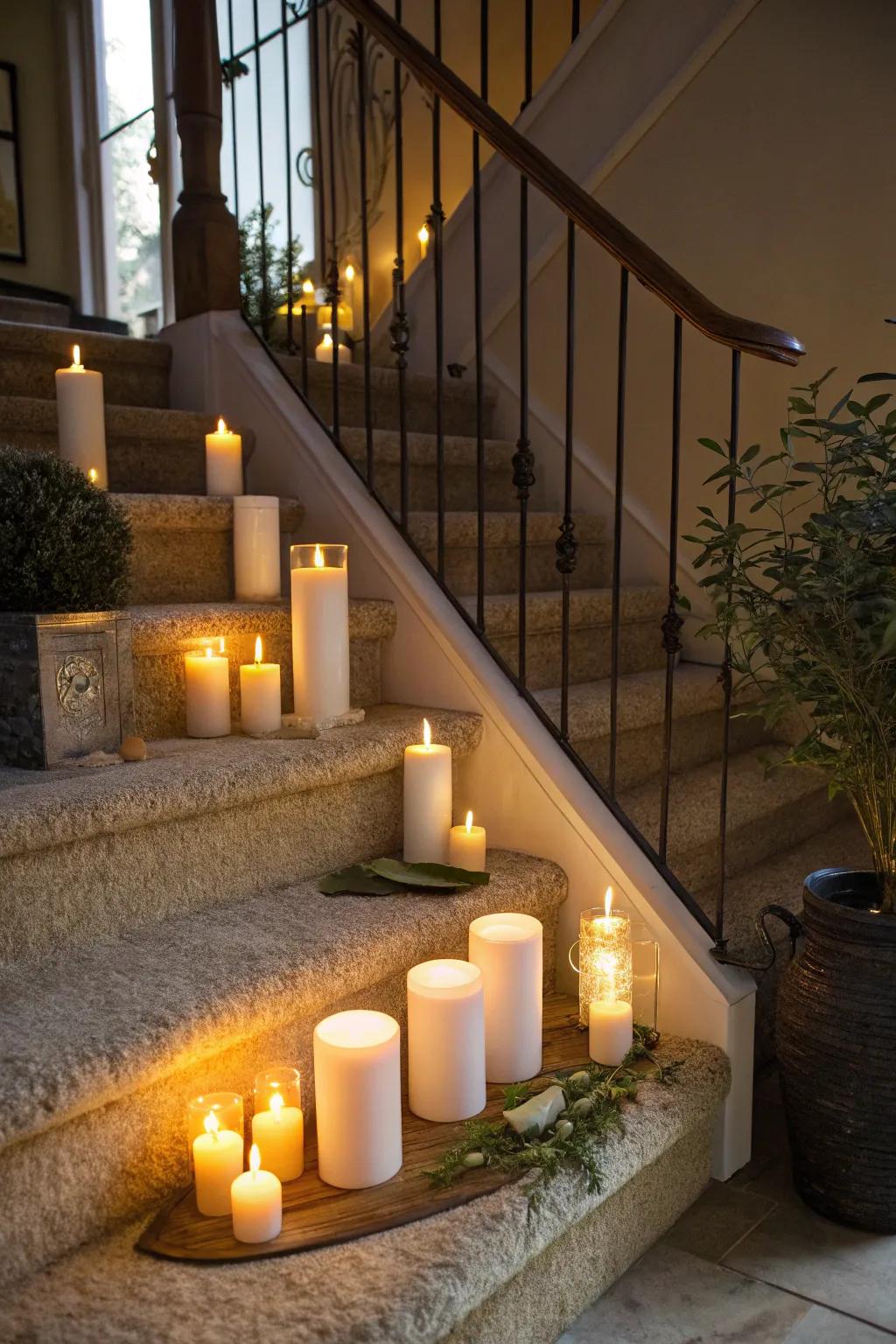 LED candles create a warm and sophisticated ambiance.