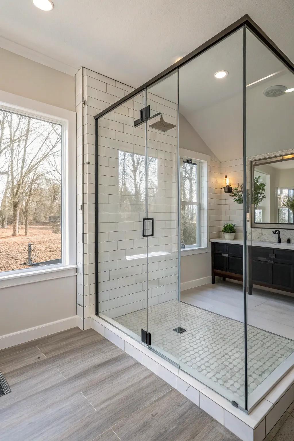 Doorless showers provide a seamless and open entry.