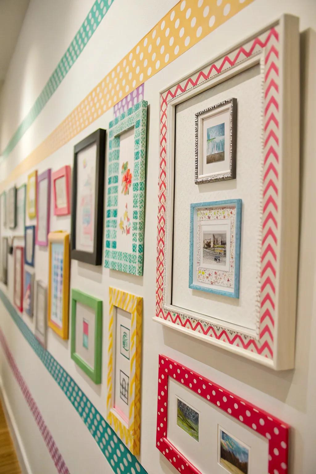 Washi tape allows for playful, customizable wall decorations.