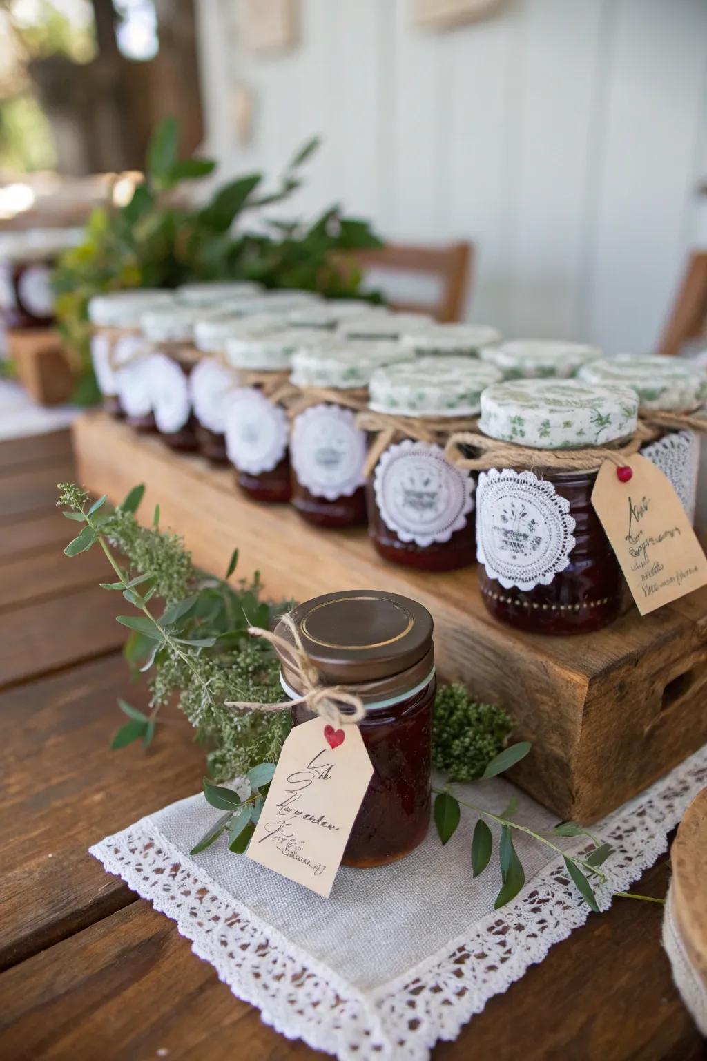 Personalized homemade favors making the day extra special.