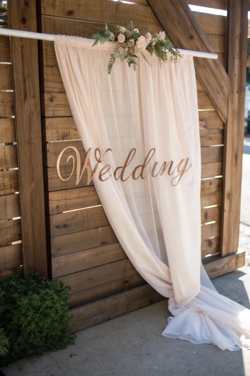 A fabric sign brings a soft elegance to the venue.