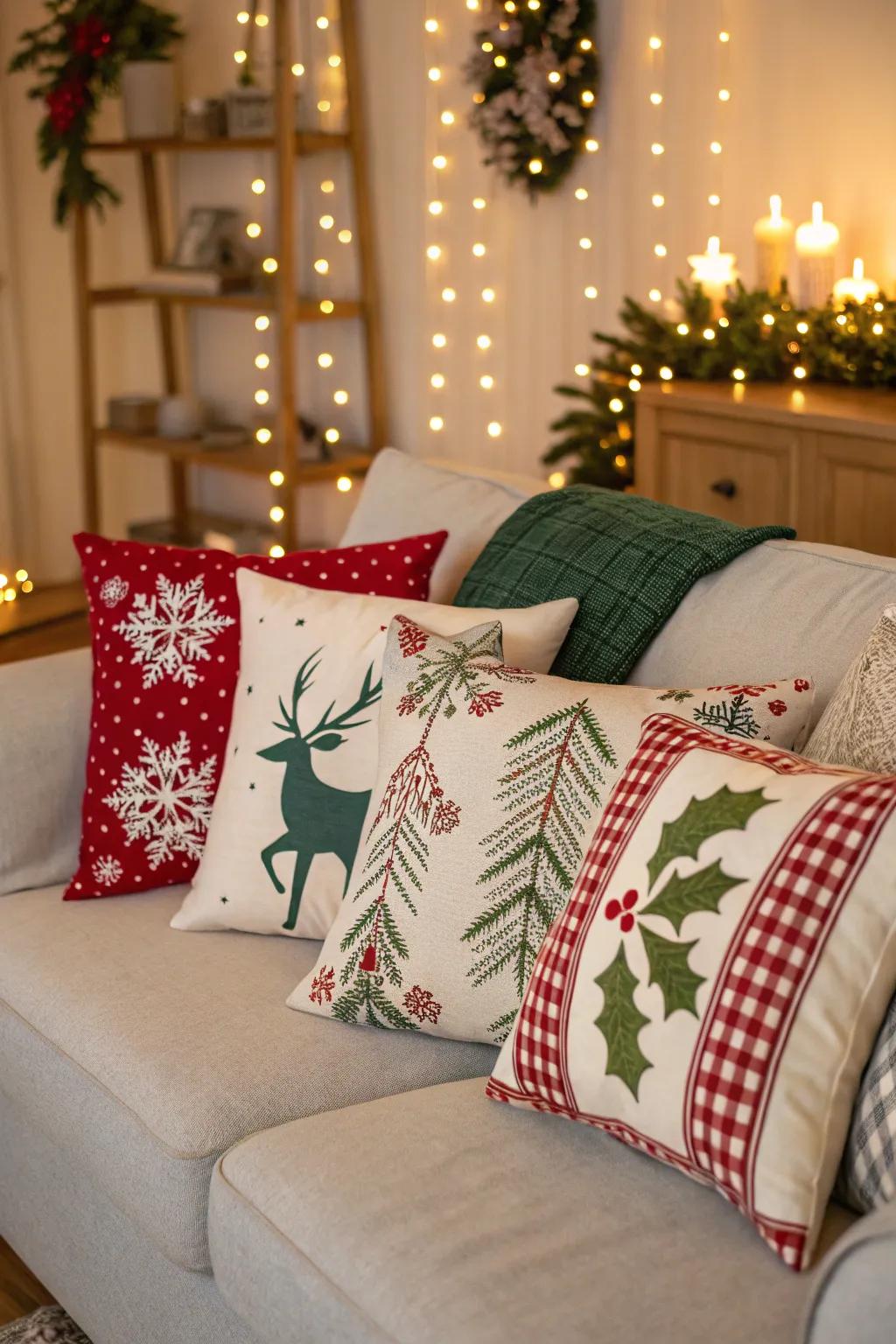 Playful pillows add a festive touch to living spaces.