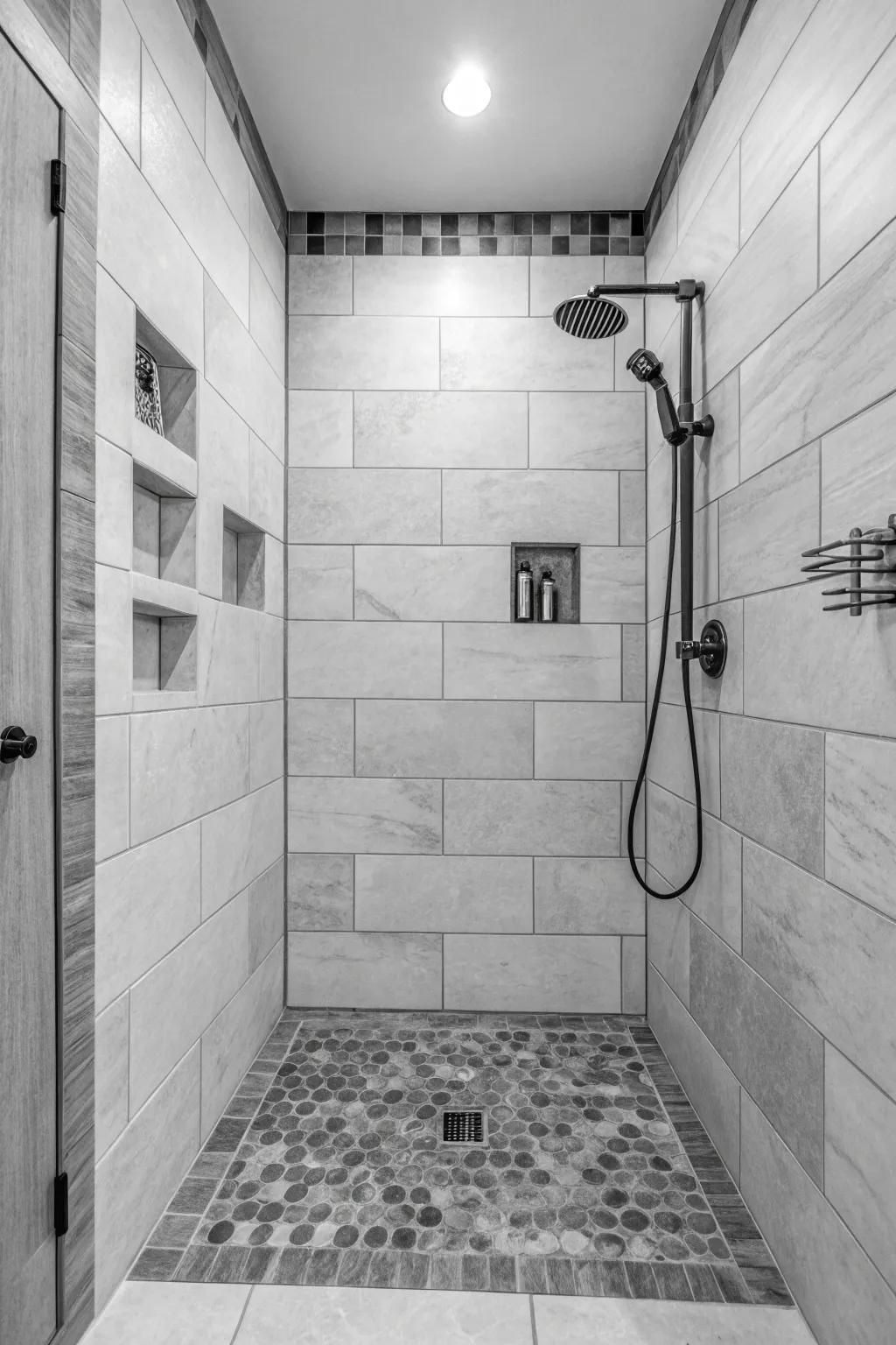 Monochrome tiles lend a minimalist and sophisticated touch.