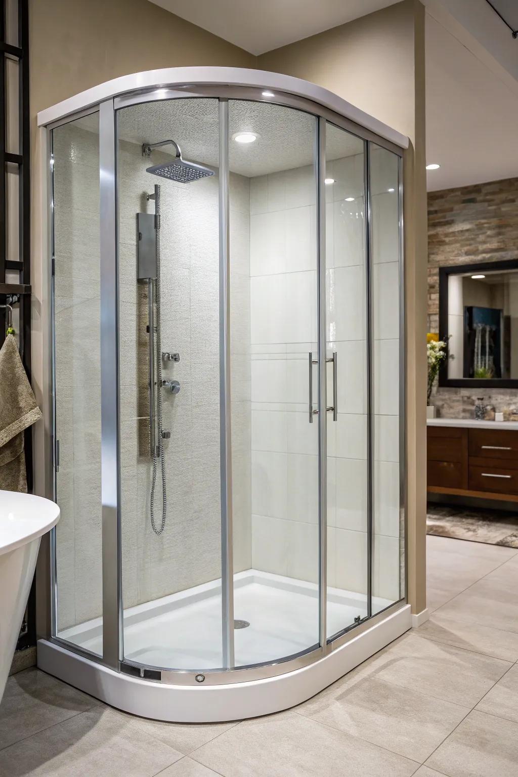 Curved shower frames offer a soft and stylish design element.