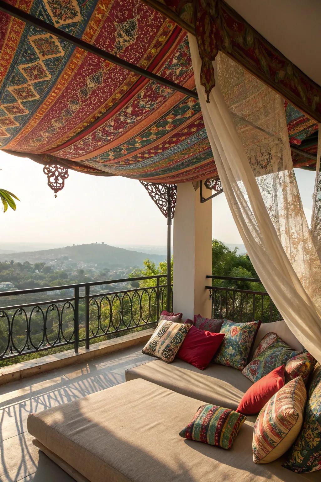 Draped cloth covers add a free-spirited and intimate touch.