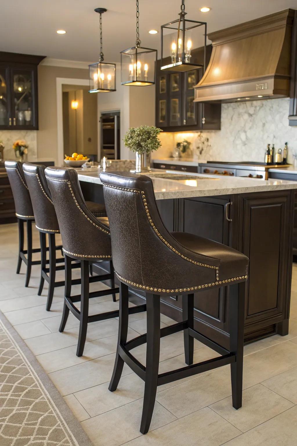 Leather bar stools with backs for a luxe feel.