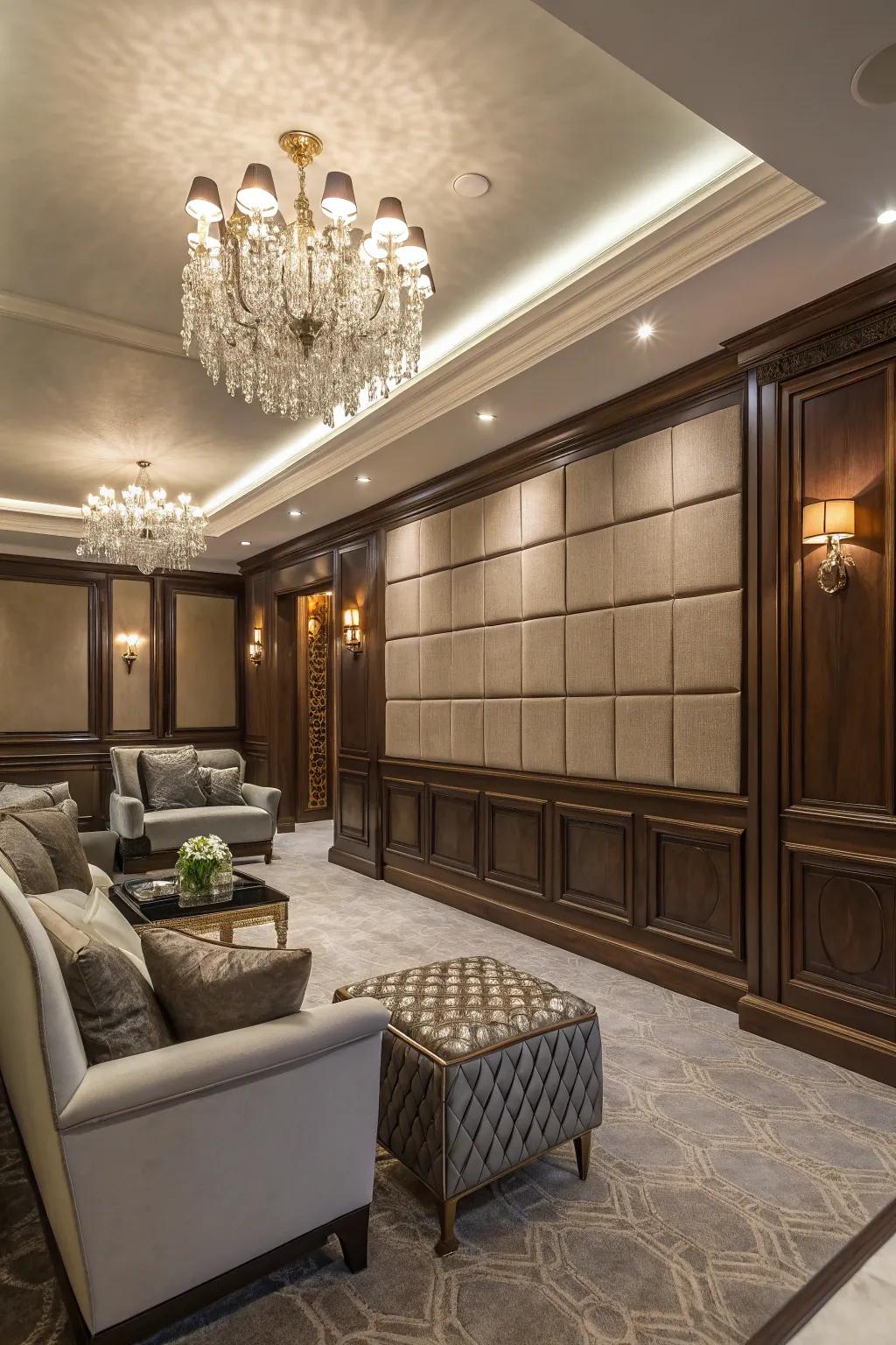 Luxury touches elevate the basement experience.