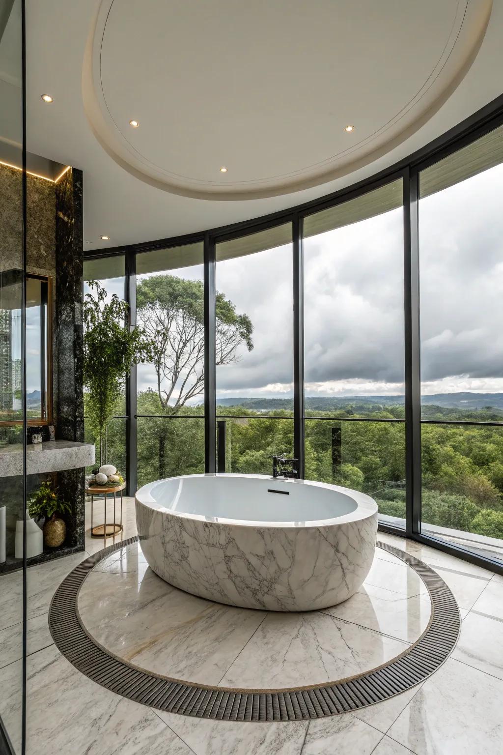 Make a bold statement with a circular bathtub design.