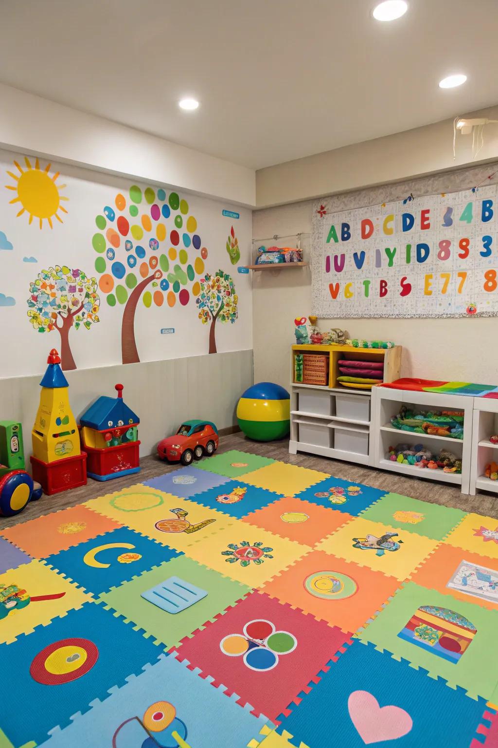 Fun and durable vinyl flooring in a children's playroom